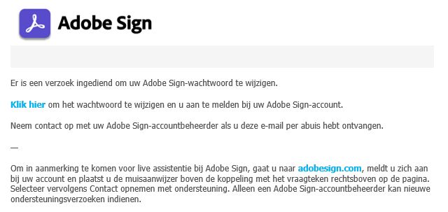 E-mail voor wijziging van wachtwoord