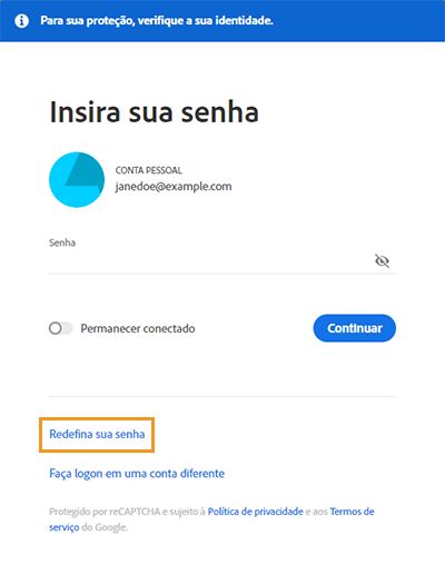 Redefinir sua senha