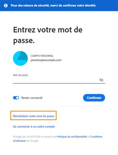 Réinitialisation de votre mot de passe