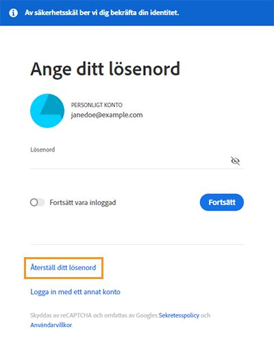 Återställ ditt lösenord