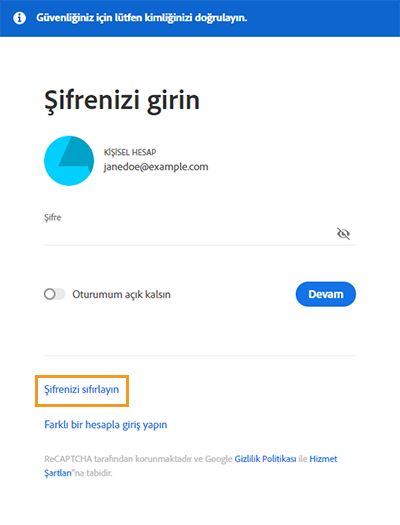 Şifrenizi sıfırlayın