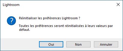 Réinitialiser les préférences Lightroom
