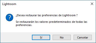Restaure las preferencias de Lightroom