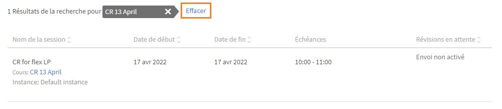 Réinitialiser le filtre de recherche
