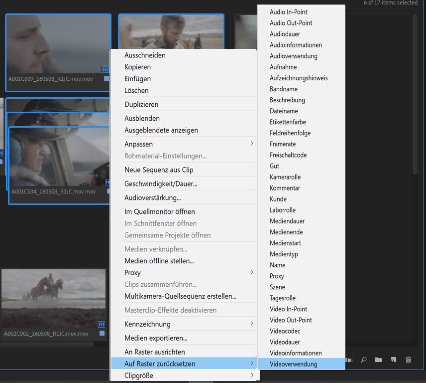Clips am Raster zurückzusetzen