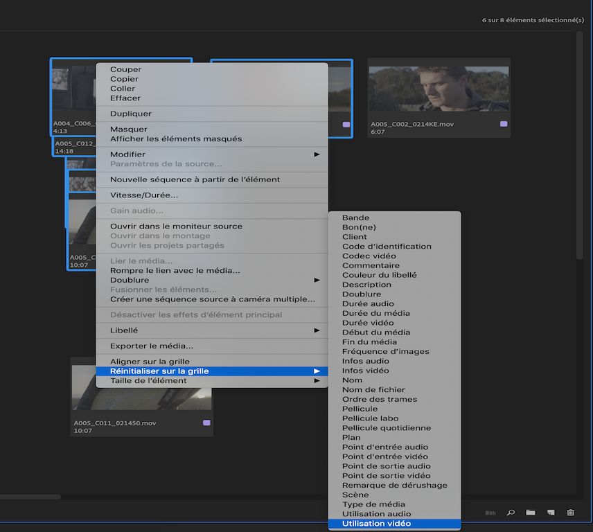 Réinitialisation des éléments sur la grille