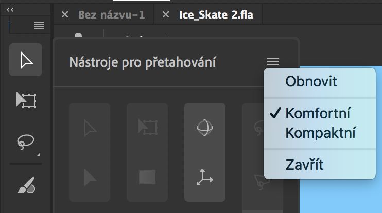Obnovení panelu nástrojů