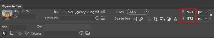 Breite und Höhe eines Elements mit dem Eigenschafteninspektor anpassen