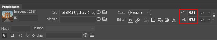 Ajustar la anchura y la altura de un elemento mediante el inspector de propiedades