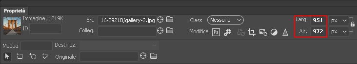 Regolare la larghezza e l’altezza di un elemento utilizzando la finestra di ispezione Proprietà
