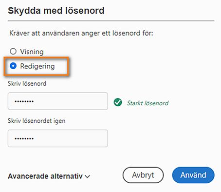 Begränsa redigering