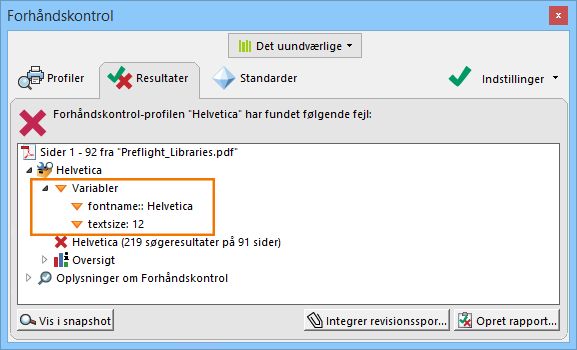 Variabelværdi i forhåndskontrol: Resultater
