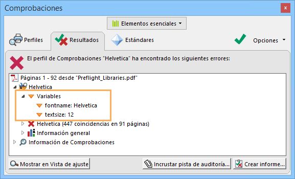 Valor de la variable en comprobación preliminar: resultados