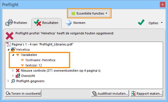 Waarde van variabele in Preflight: Resultaten