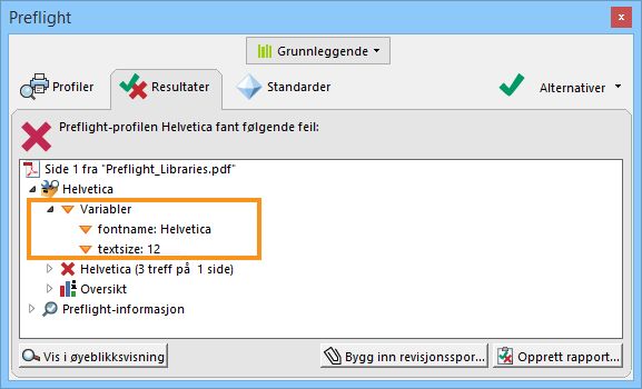 Variabelverdi i Preflight: Resultater