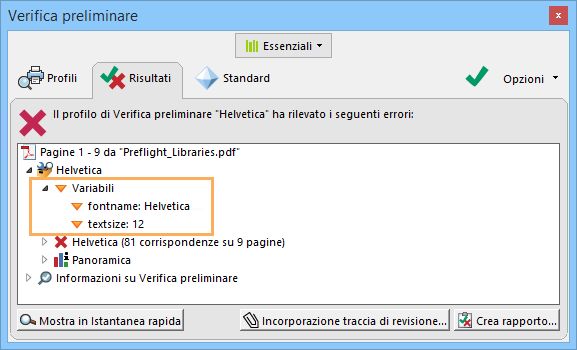 Valore della variabile in verifica preliminare: Risultati