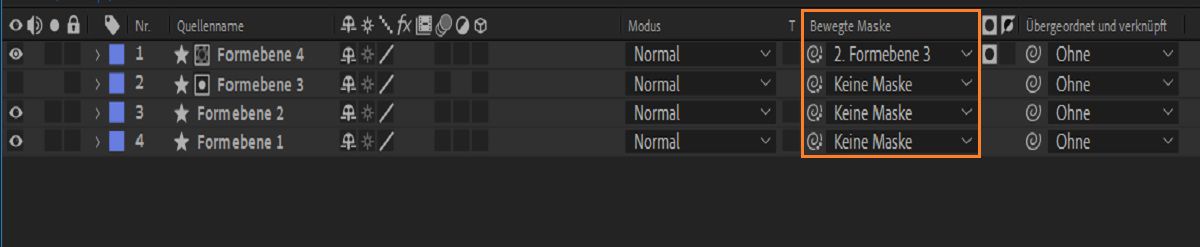 Das Auswahlwerkzeug-Symbol für bewegte Masken wurde entwickelt, um es vom Symbol für „Übergeordnet und verknüpft“ unterscheiden zu können.