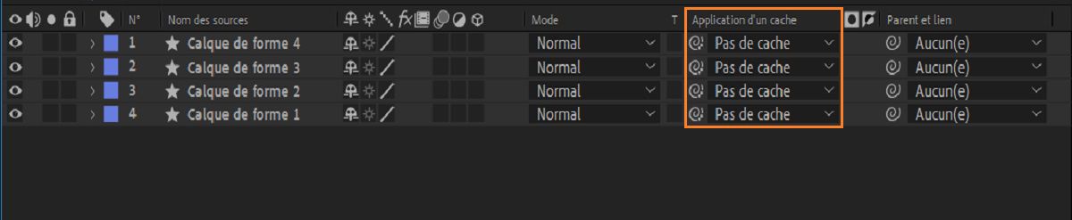 L’icône de sélection pour le cache de piste est conçue pour faciliter la distinction avec l’icône de sélection Parent et lien.