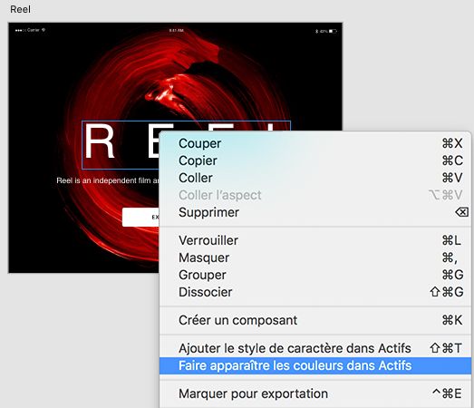 Mise en lumière des actifs utilisés dans un objet sélectionné dans Adobe XD
