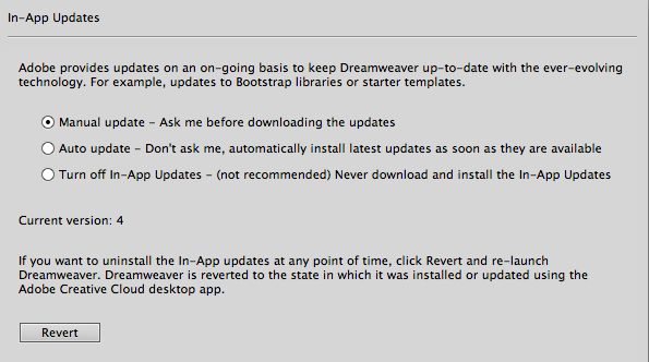 إرجاع تحديثات من داخل التطبيق