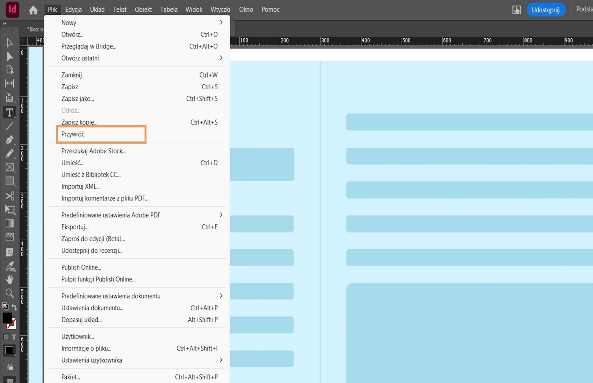 okno dialogowe z opcją Przywróć