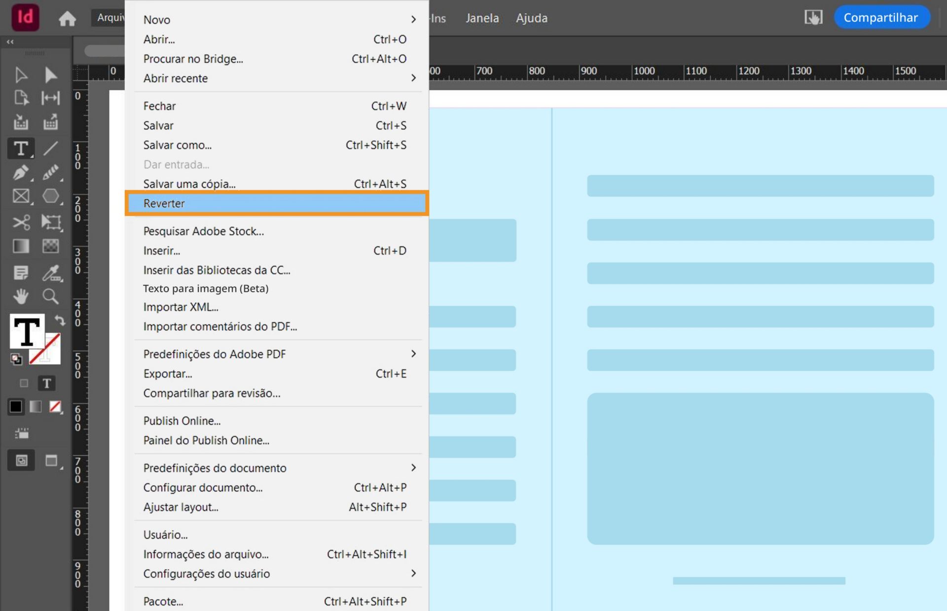 uma caixa de diálogo mostrando a opção de reverter