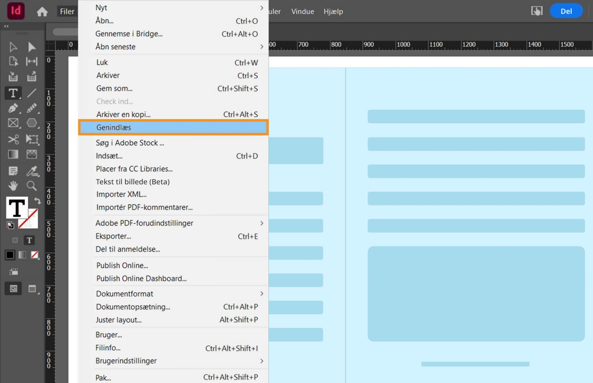 en dialogboks, der viser indstillingen Genindlæs