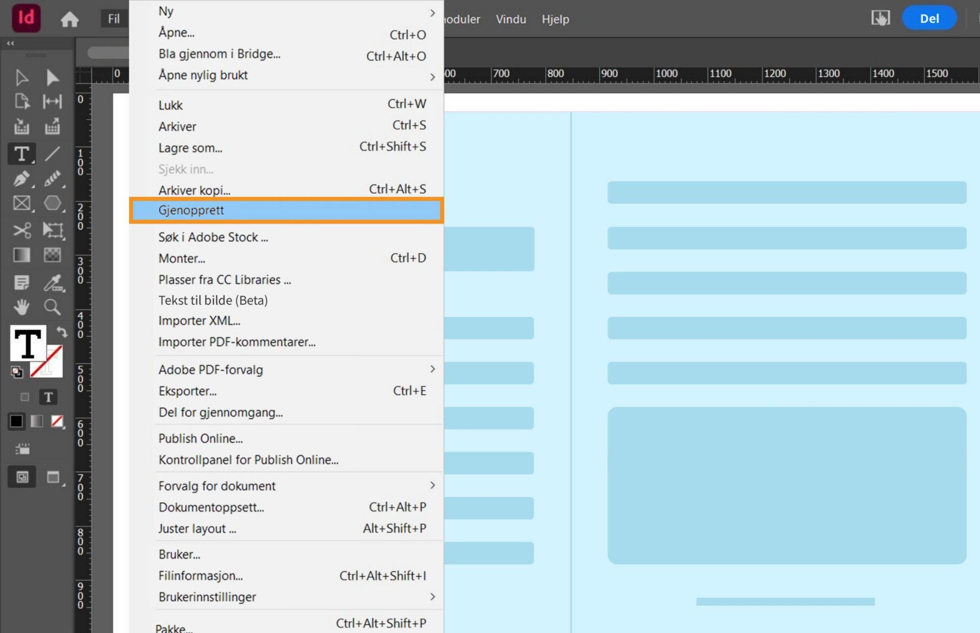en dialogboks som viser alternativet for gjenoppretting