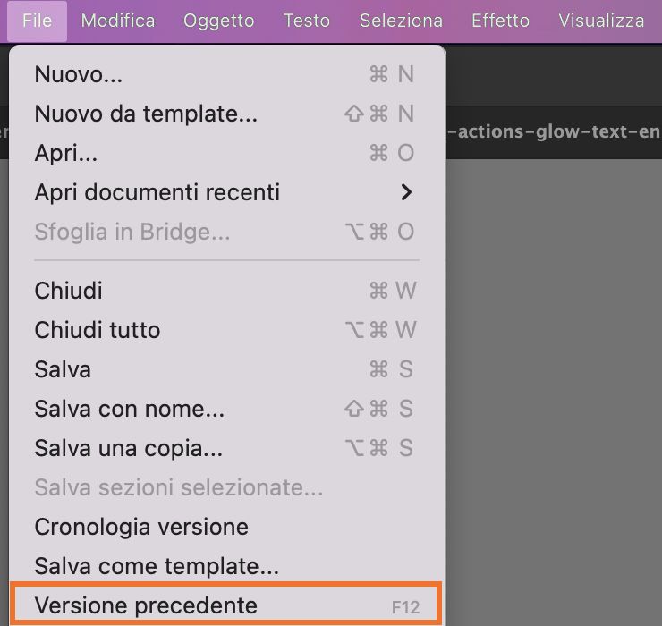 Potete anche ripristinare un file nell'ultima versione salvata. Tuttavia, l'azione Ripristina non funziona se riaprite il file o il documento. Potete trovare l'opzione di ripristino nel menu File.