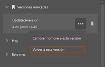Volver a una versión anterior en la aplicación