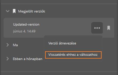 Visszatérés az előző verzióhoz az alkalmazásban