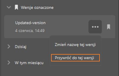 Przywracanie wcześniejszej wersji za pomocą aplikacji