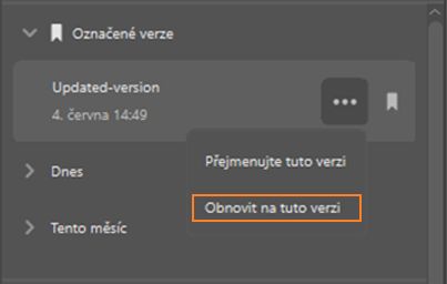 Obnovení předchozí verze v aplikaci