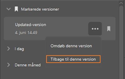 Gå tilbage til en tidligere version i appen