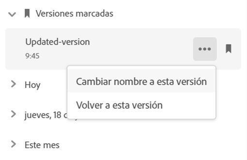 Volver a una versión anterior en el sitio web de Creative Cloud