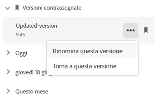 Ripristinare una versione precedente sul sito Web di Creative Cloud