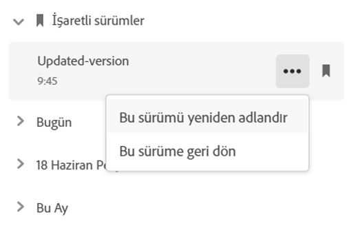 Creative Cloud web sitesinde önceki bir sürüme geri dönün