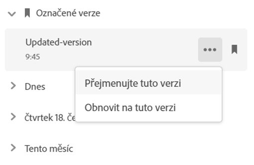 Návrat k předchozí verzi na webu Creative Cloud