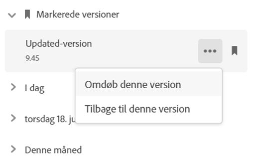 Gå tilbage til forrige version på Creative Cloud-webstedet