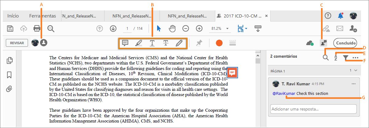 Outras ações de revisão em um PDF