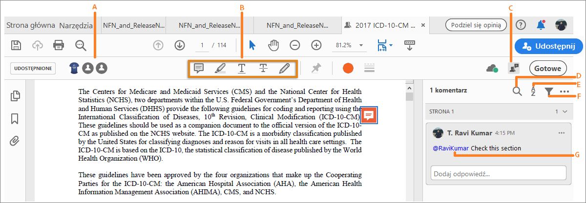 Inne czynności recenzowania pliku PDF