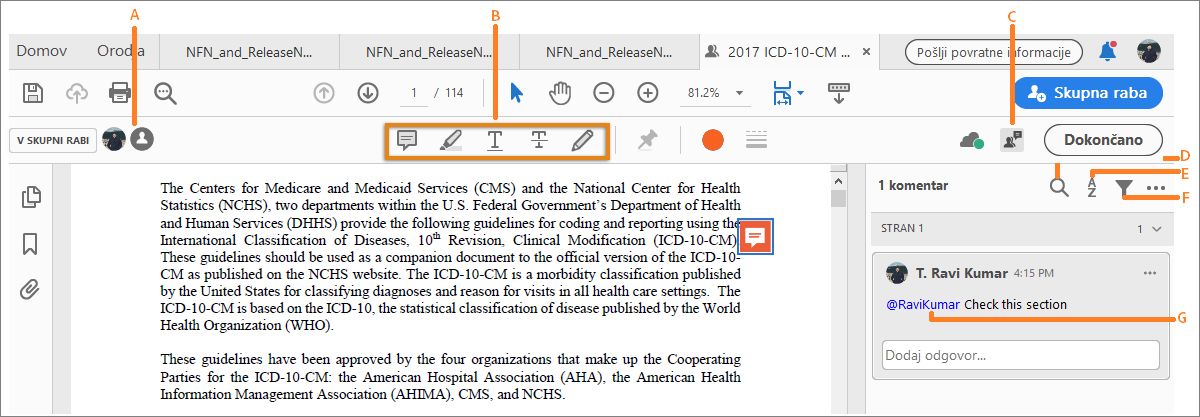 Druga dejanja pregleda v PDF-ju