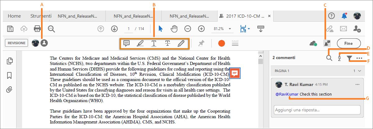 Altre azioni di revisione su un PDF