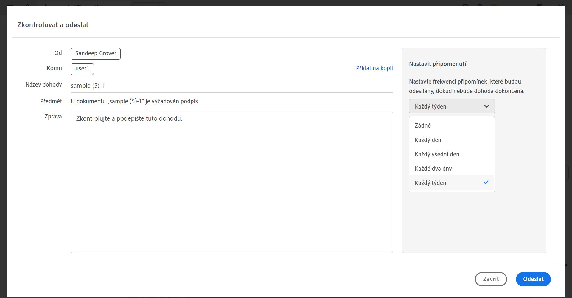 Zkontrolovat a odeslat