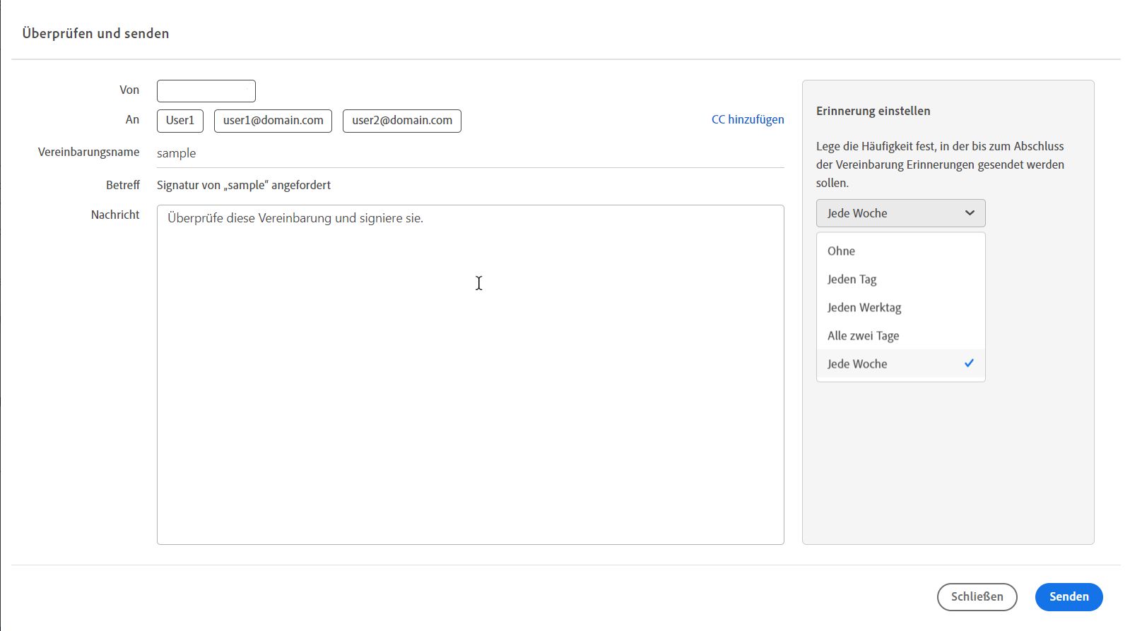 Überprüfen und senden
