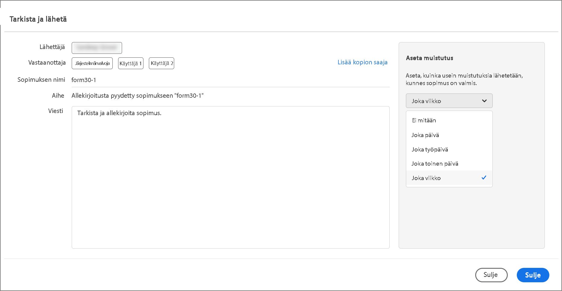 Tarkista ja lähetä