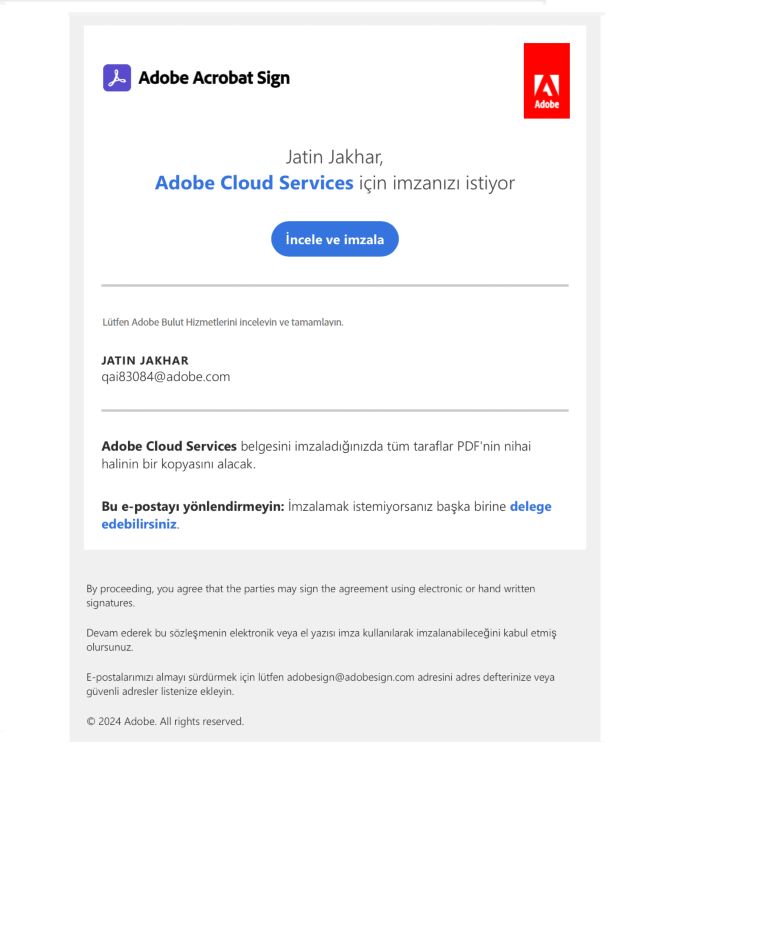 İmzalayan tarafından alınan E-posta