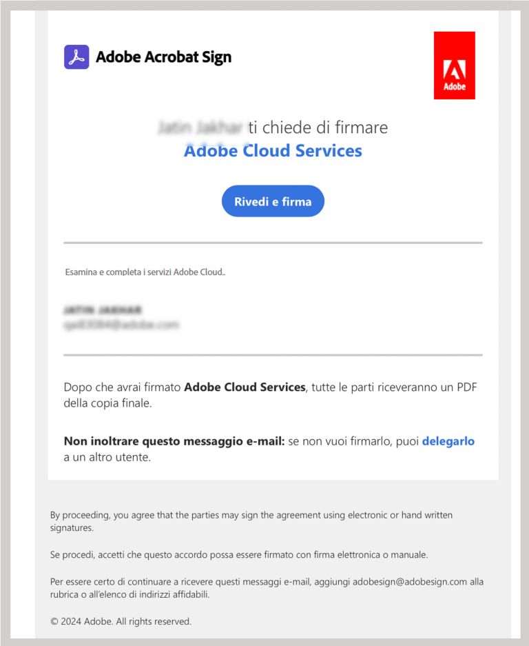 E-mail ricevuta dal firmatario