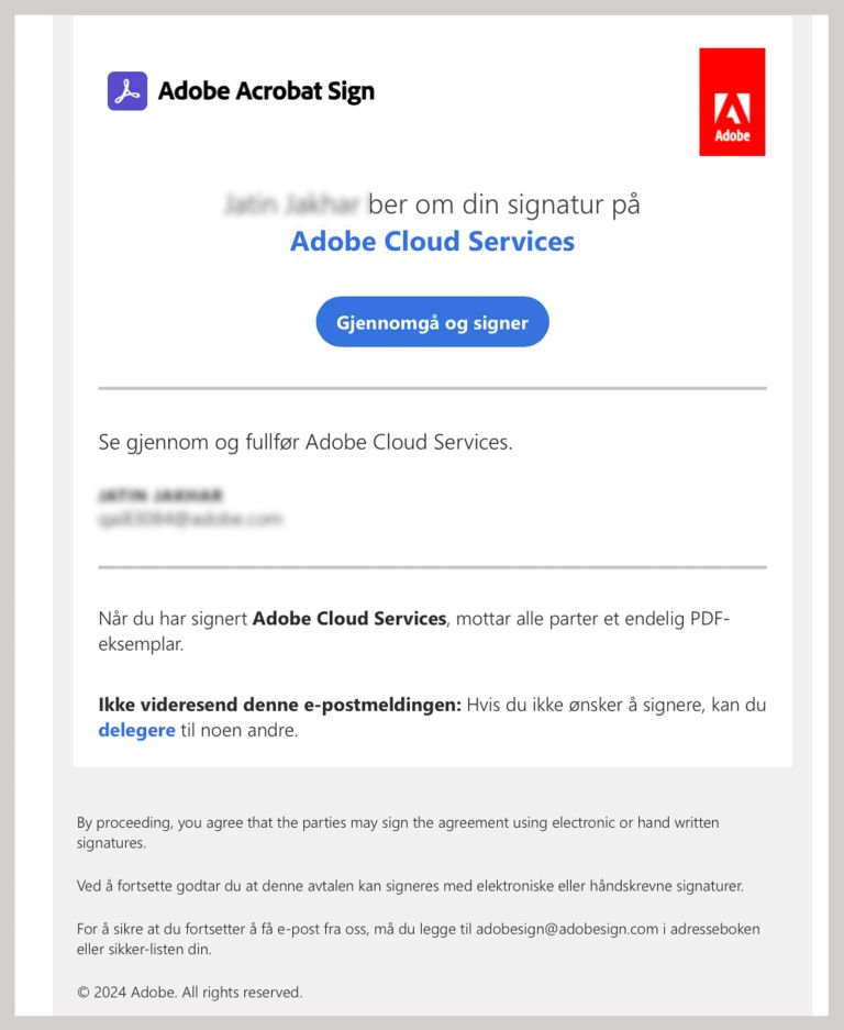 E-post mottatt av underskriver