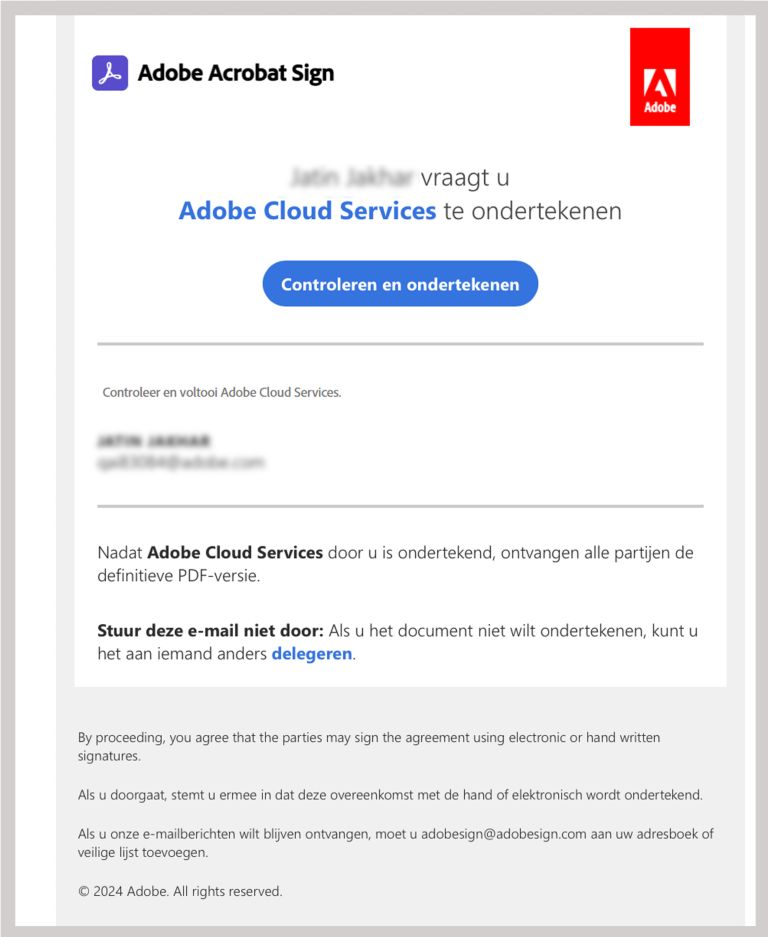 Door de ondertekenaar ontvangen e-mail
